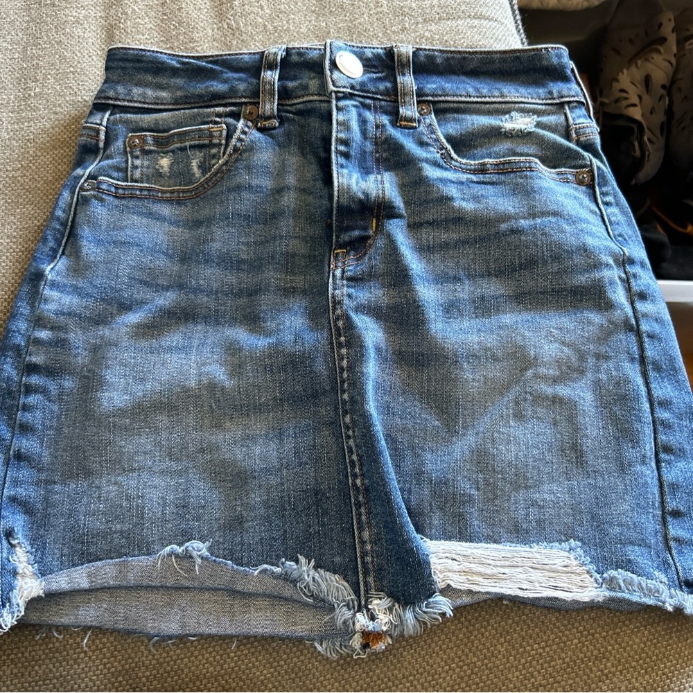 Distressed Denim Mini Skirt